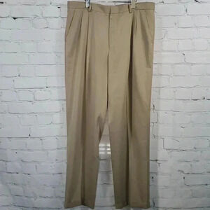 Greg Norman Mens 38/34 Khaki Golf Rip Stop Double Pleated Cuffs Metal Clasp